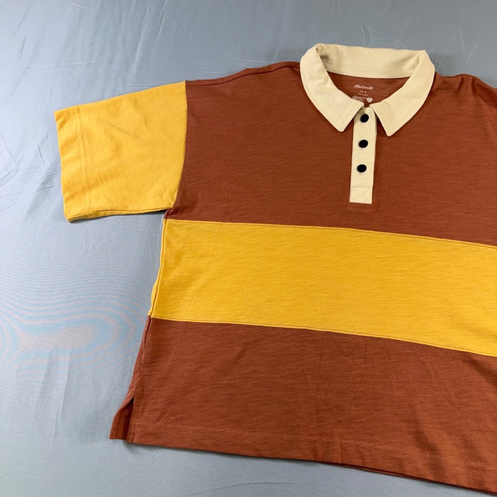 Madewell Mens Large Colorblock Rugby Shirt Organic Cotton Short Sleeve NJ797 L - Picture 2 of 16